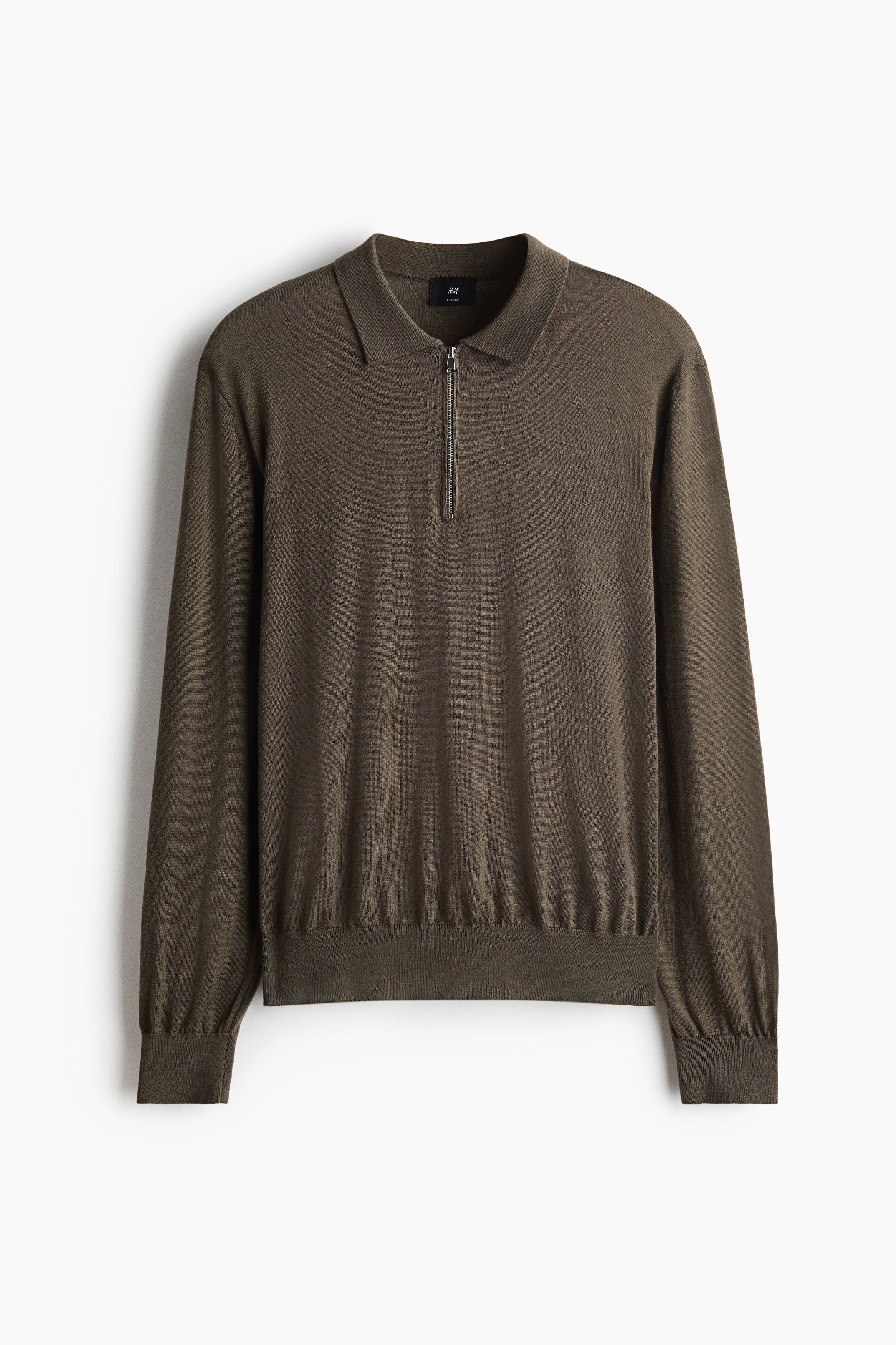 Regular Fit Merino wool zip-top polo shirt - Dark mole/Dark grey