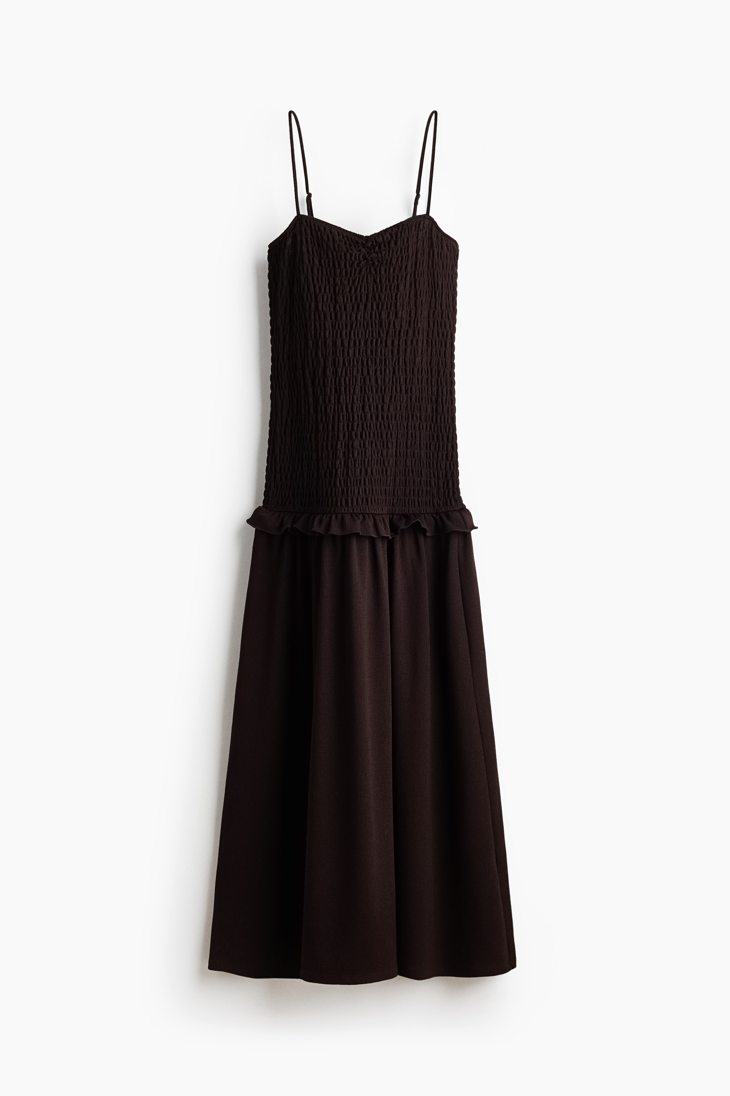 Vestido de tirantes con punto smock - Café oscuro