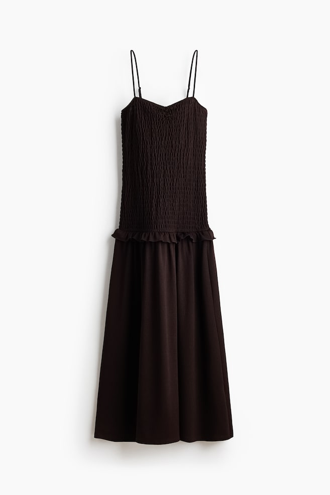 Smocked-Bodice Strappy Dress - Dark brown - 1