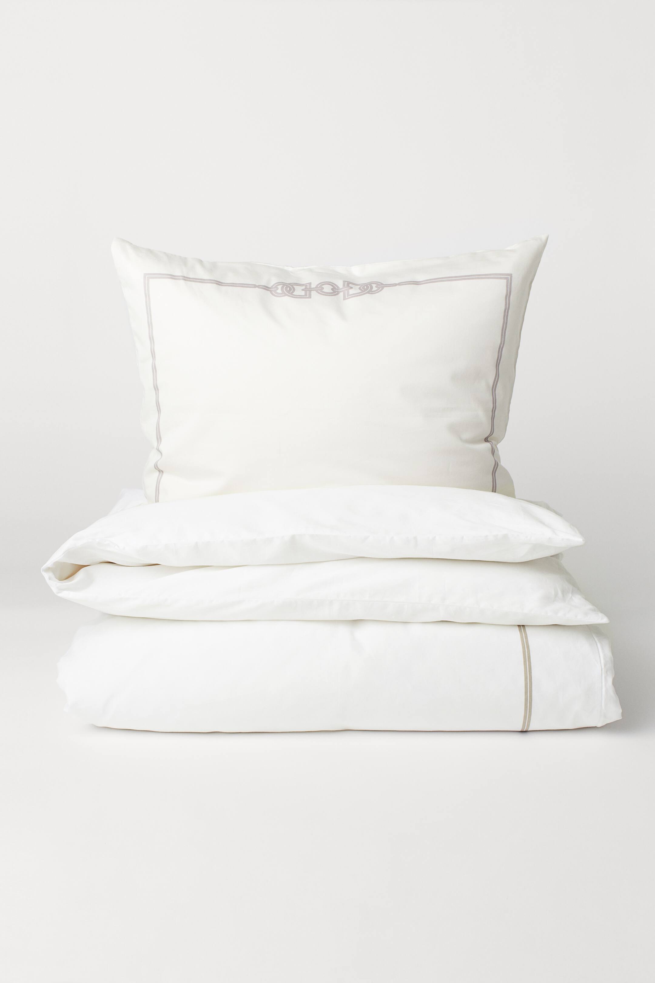 Furn. Ishiko Set Copripiumino Singolo Bianco Con Motivi Geometrici Giapponesi E Fiori