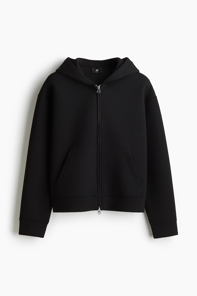 Loose-Fit Scuba Hooded Jacket - Black/Black/Gray melange/Gray melange/Cream/Cream/Dark purple - 1