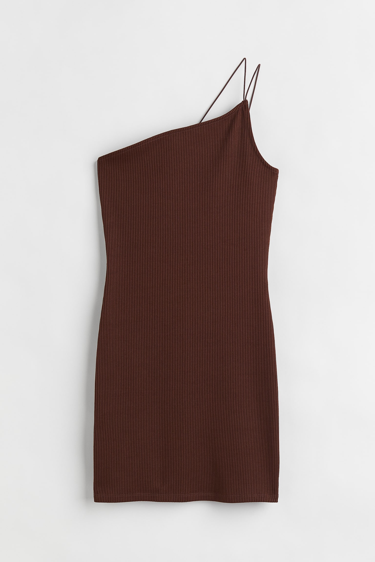 One Shoulder Rib Dress - Dark brown/Black/Cream/Light blue - 1