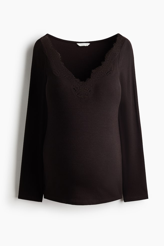 MAMA Lace-Trimmed Top - Dark brown - 1