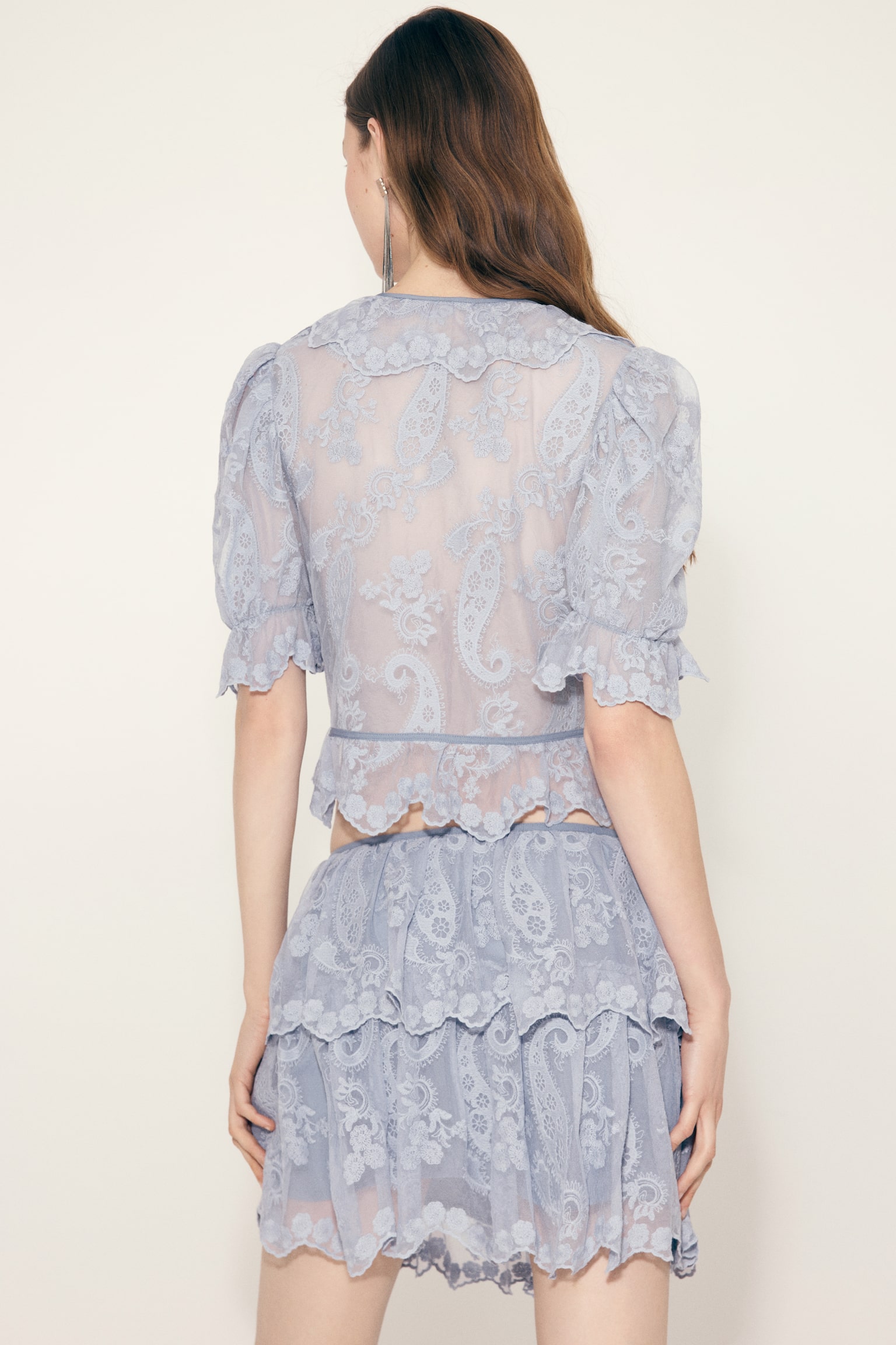Embroidered flounced blouse - Light blue - 5