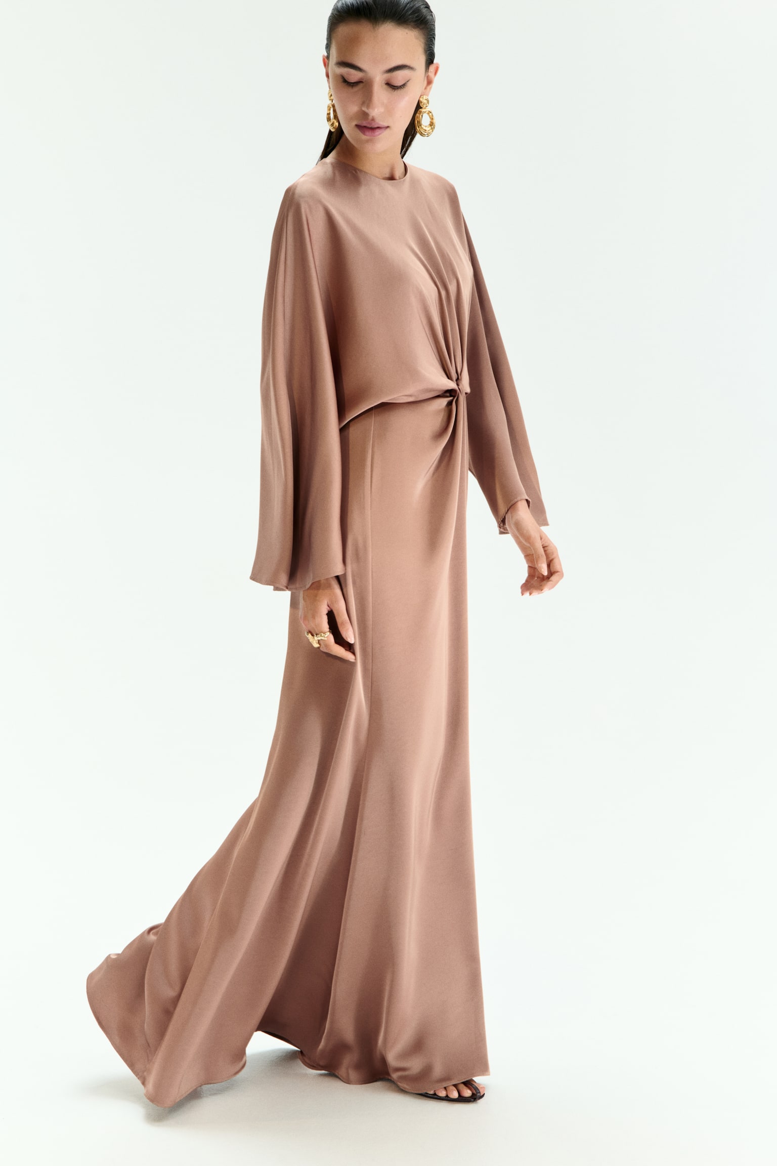 Twist-detail satin dress - Dark beige/Pink - 1