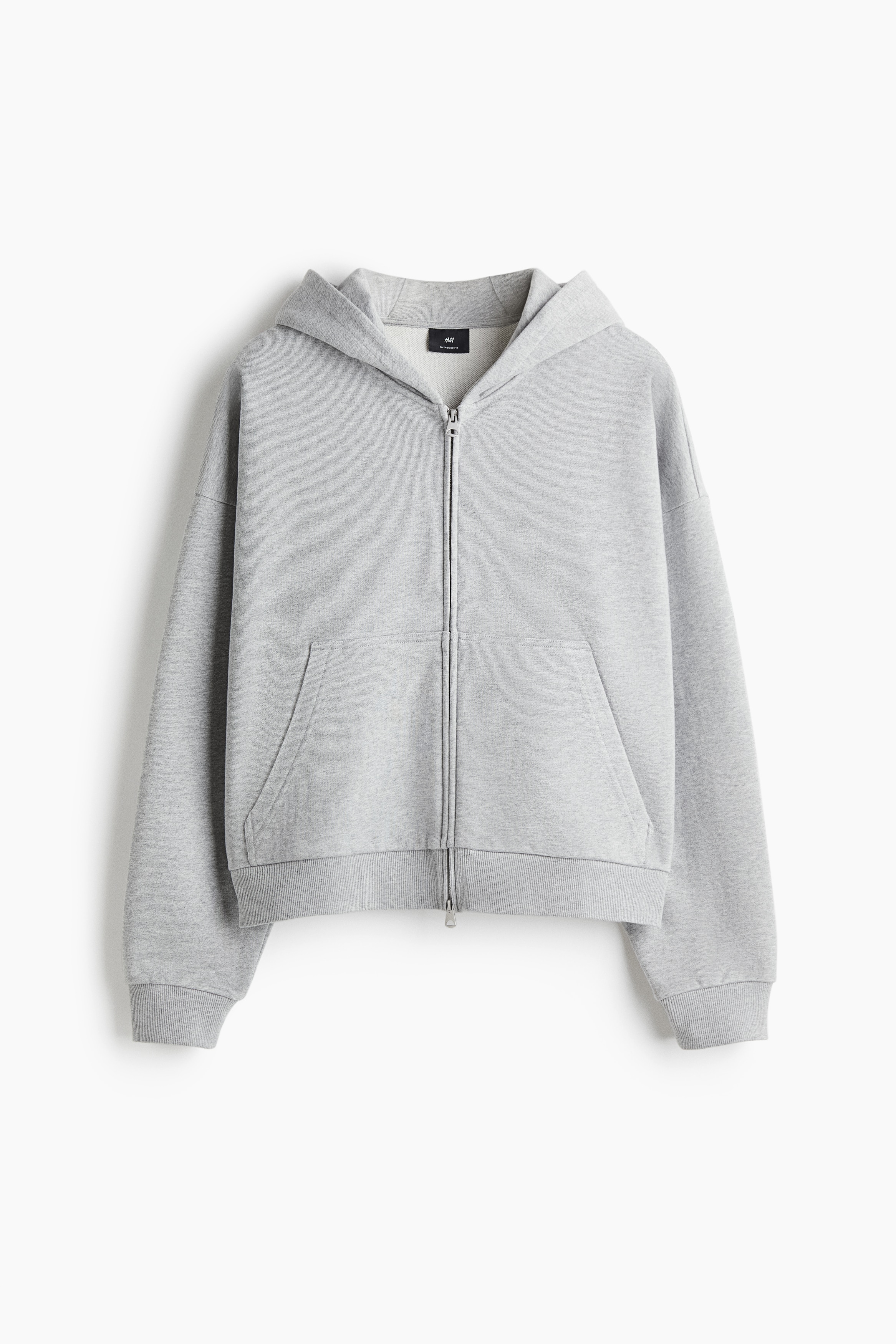 Oversized Fit Zip Up Hoodie - Grey marle/Khaki green/Black