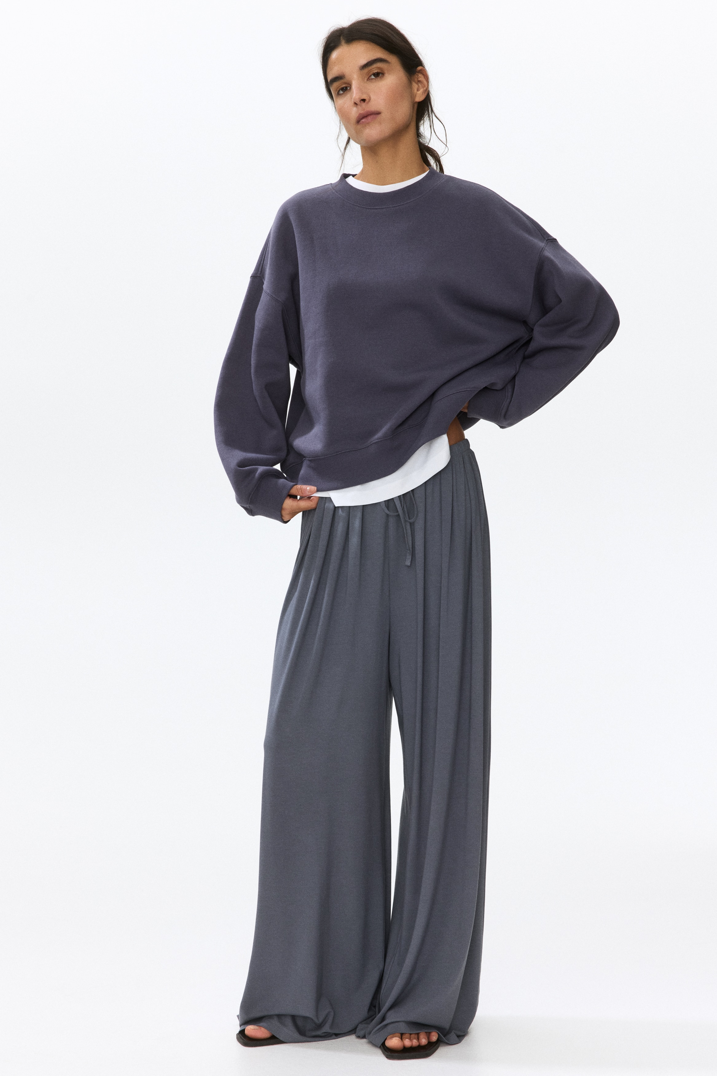 Tricot broek met drawstring - Donkergrijs/Dusty paars/Donkerbruin/Zwart/Marineblauw