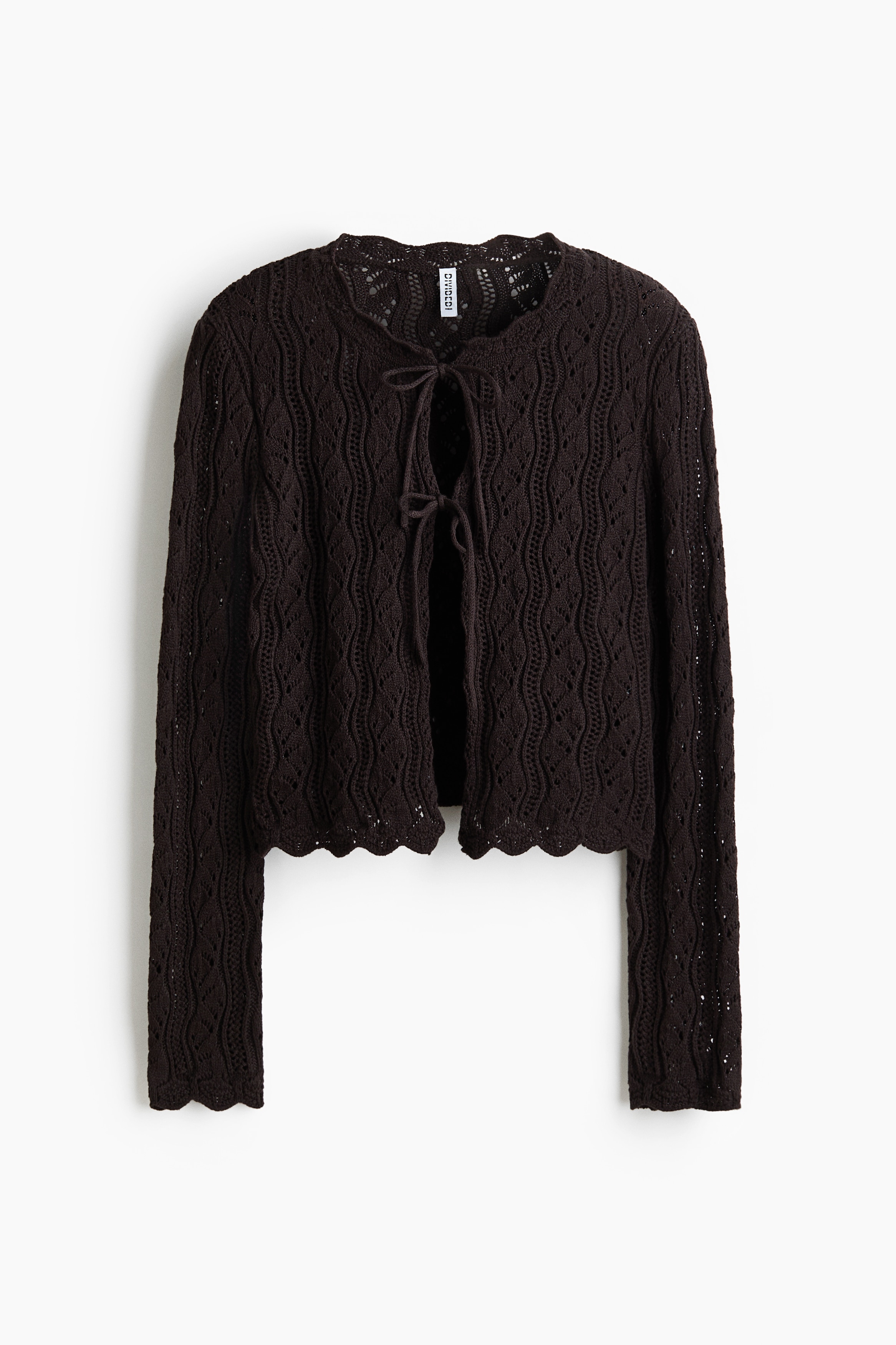 Pointelle-knit tie-front cardigan - Dark brown