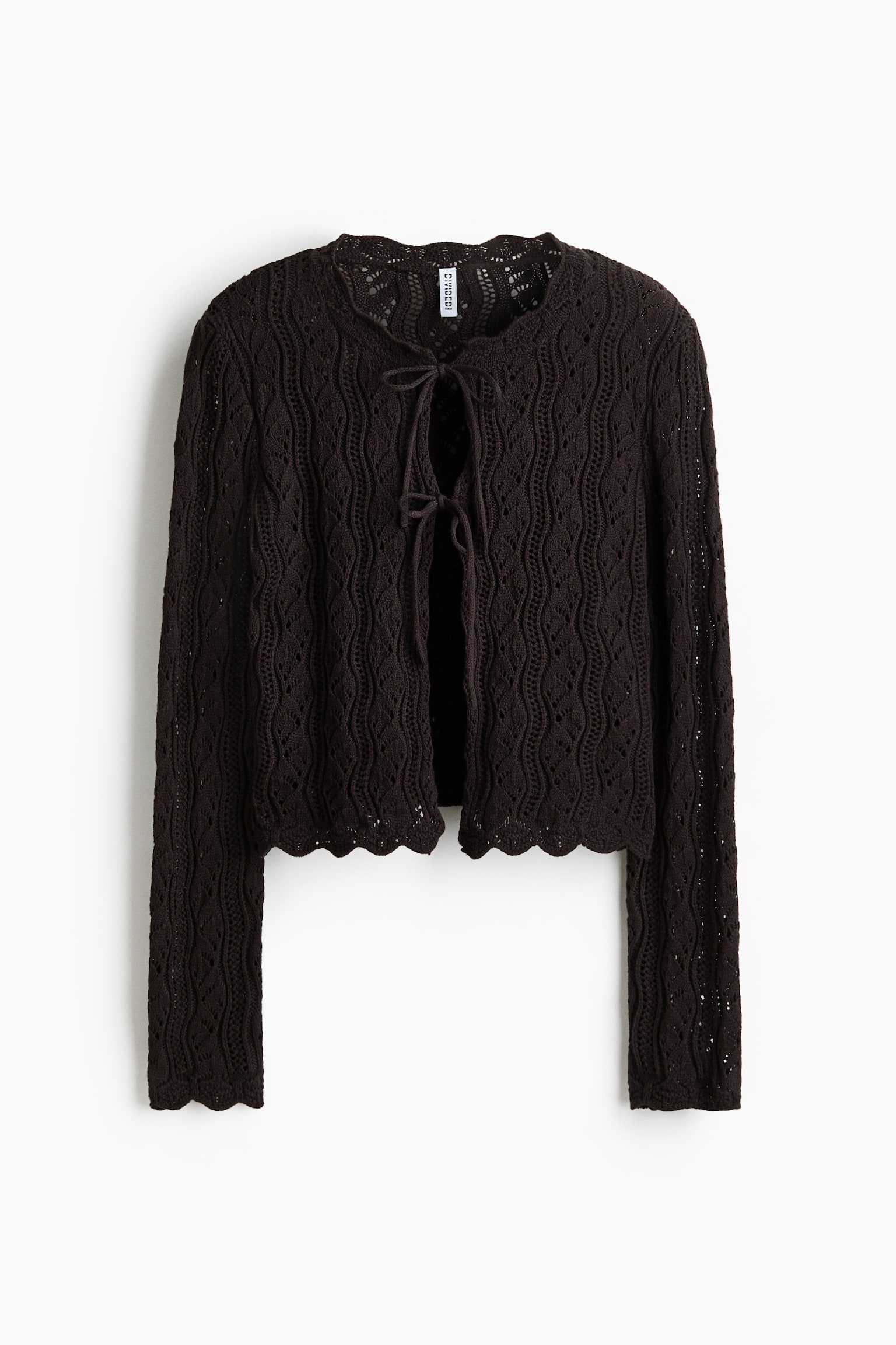 Женский кардиган H&M Pointelle-Knit Tie-Front, цвет: Тёмный коричневый — фото 1