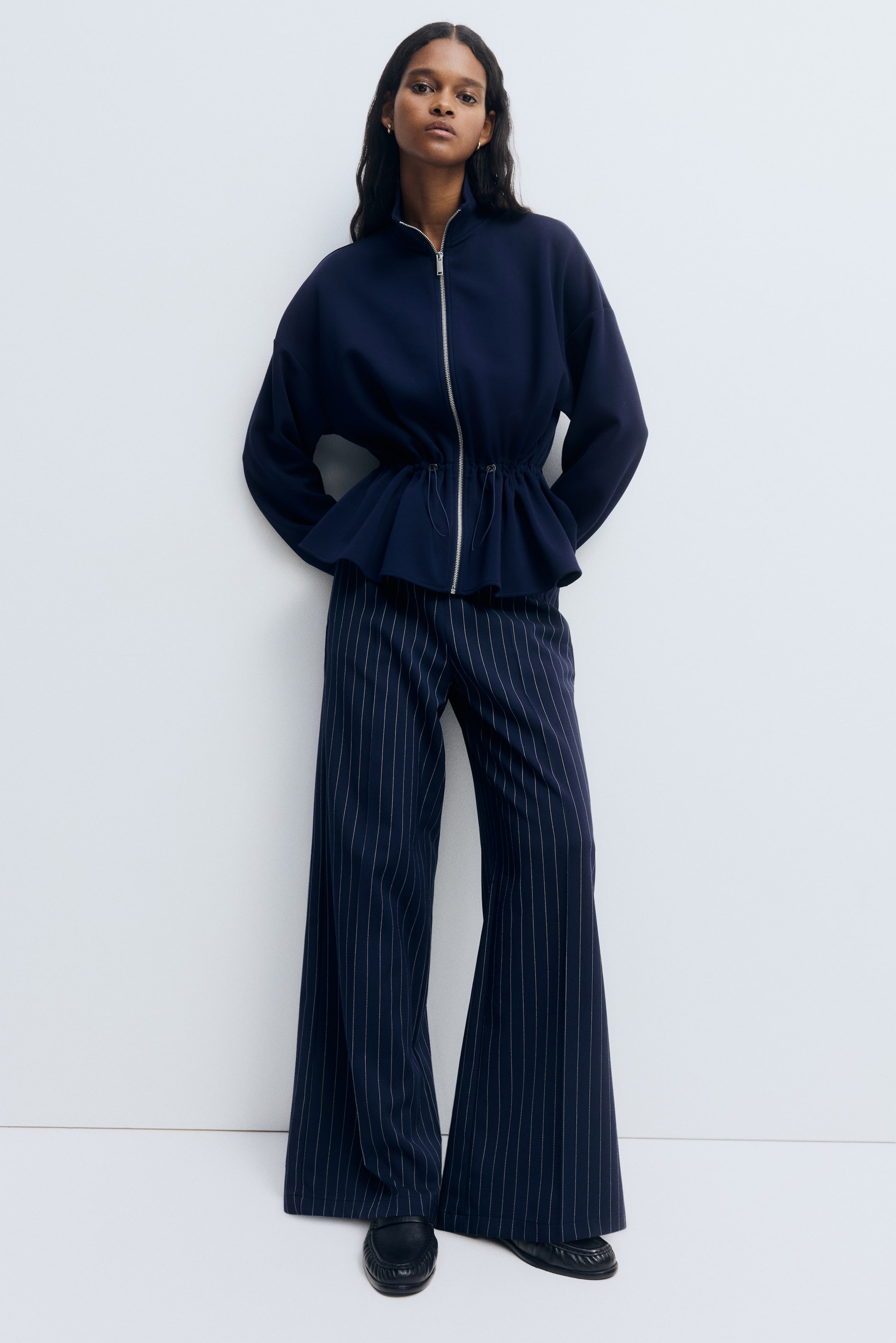 View larger image: Peplum zip-through sweatshirt - Navy blue - Ladies | H&M MY 3