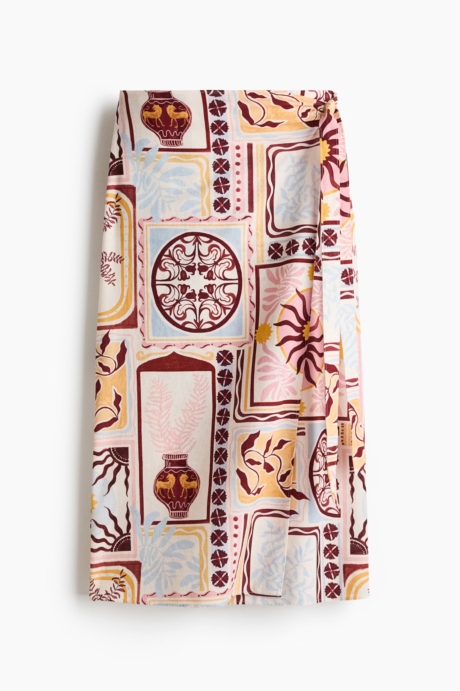 Falda cruzada en mezcla de lino - Crema/Diseño/Beige claro/Franjas - 2