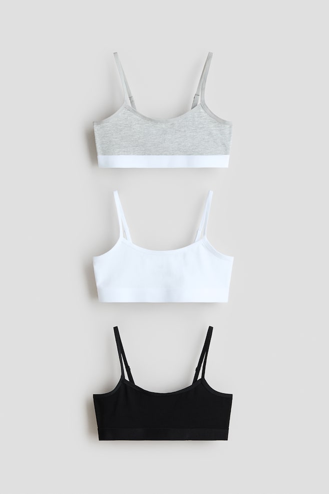 3-pack cotton crop tops - Light grey marl/White - 1
