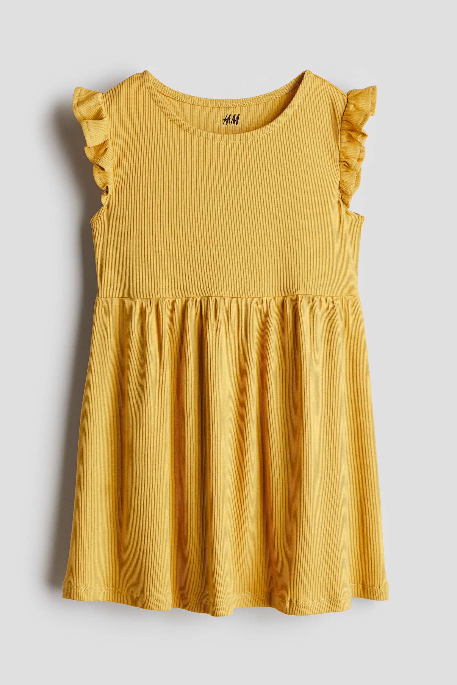 Ribbed flutter-sleeve dress - Yellow/White/Hearts - 1