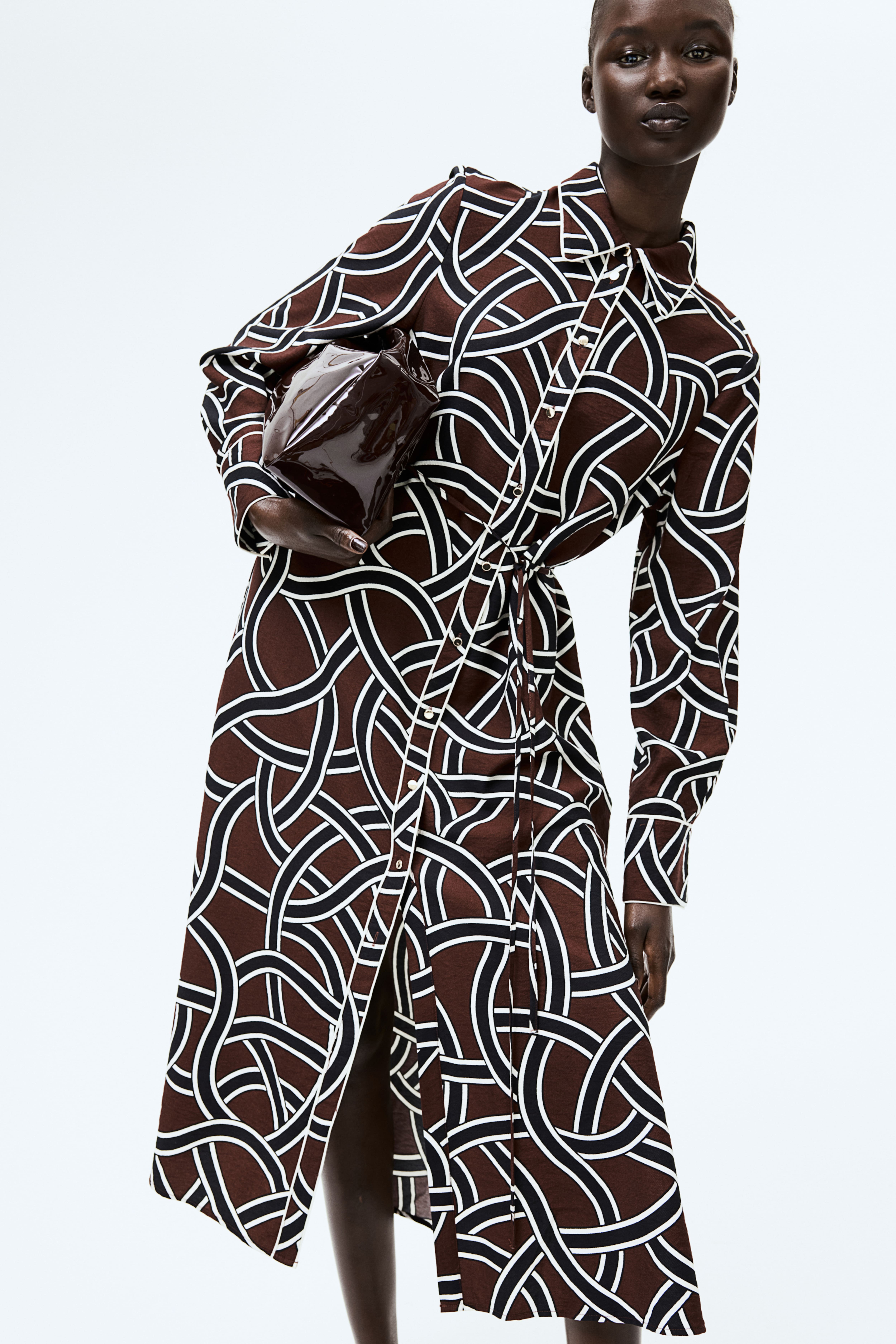 patterned tie-belt dress