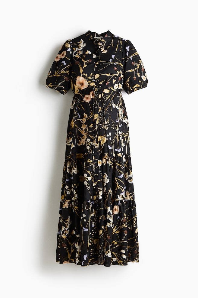 MAMA Tiered cotton dress - Black/Floral/Light beige/Floral/Light blue - 1