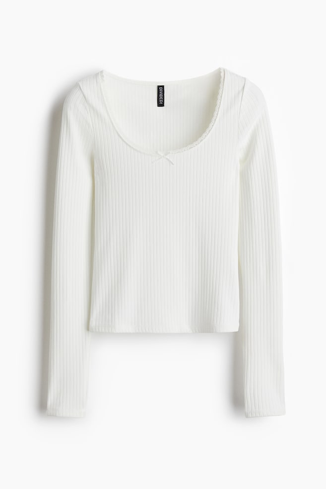 Ribbed Jersey Top - White/White/floral/Powder pink - 1