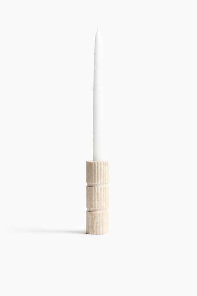 Tall Marble Candlestick - Light beige/marbled - 1