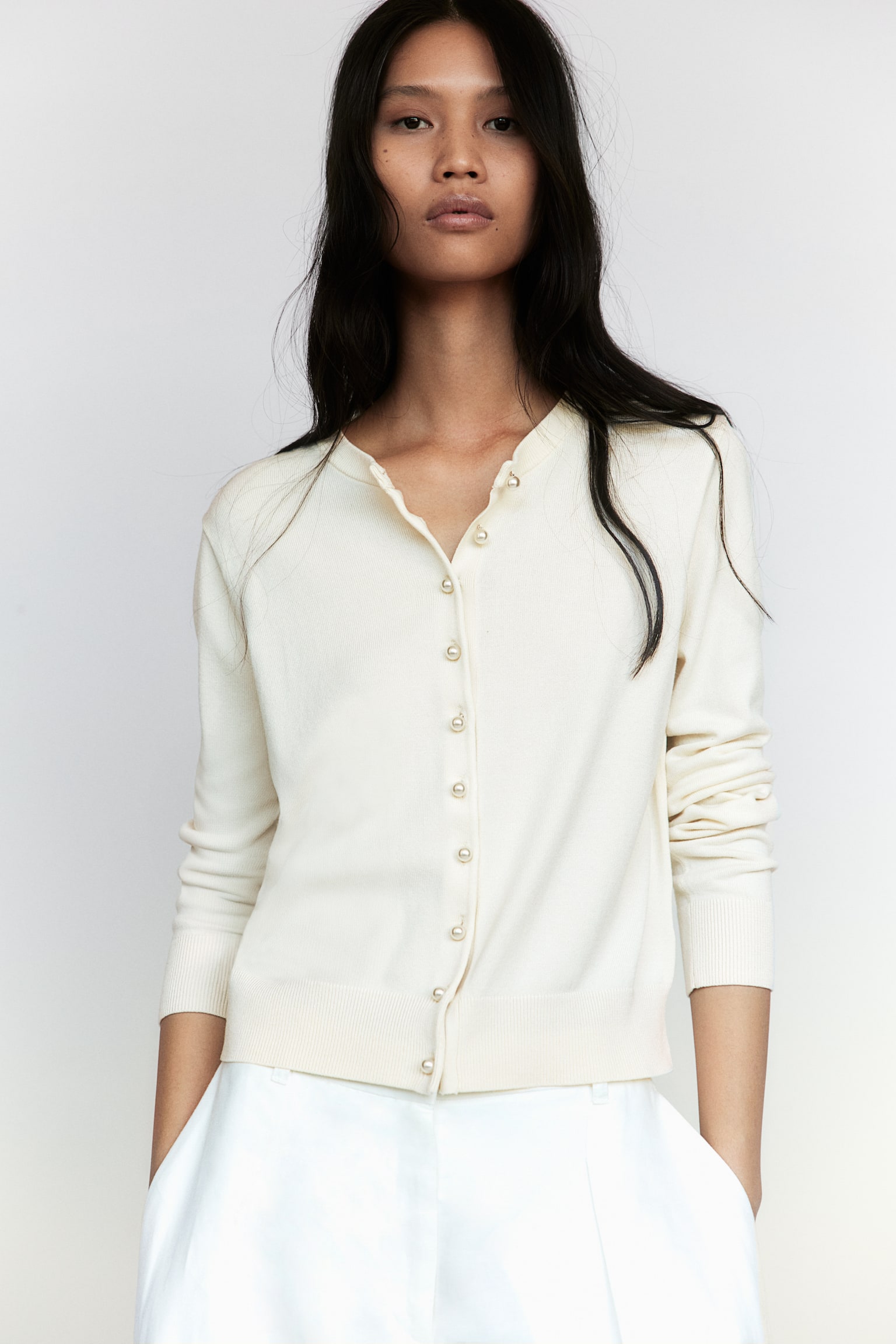 Knitted cardigan - Cream/Black - 7