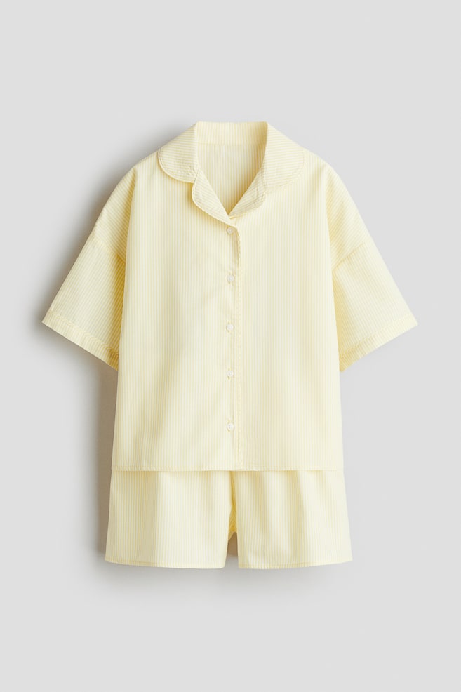 Pamuklu Poplin Pijama Takımı - Açık sarı - 1