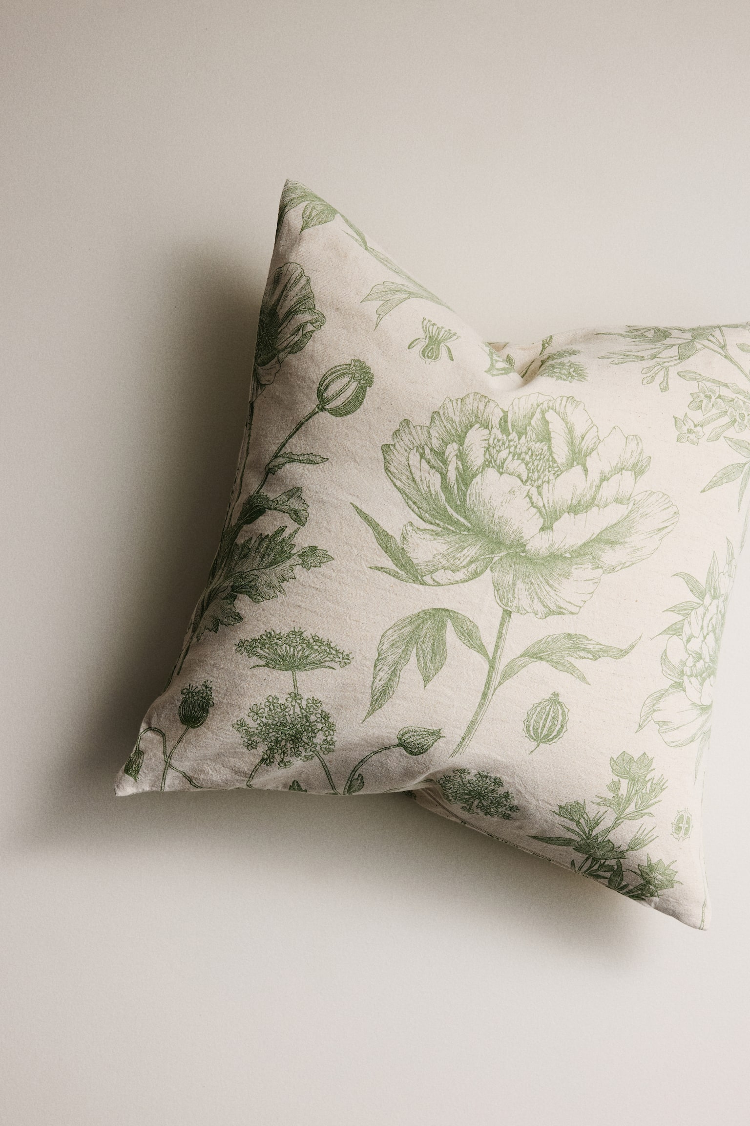 Housse de coussin en lin mélangé - Beige clair/fleuri - 2