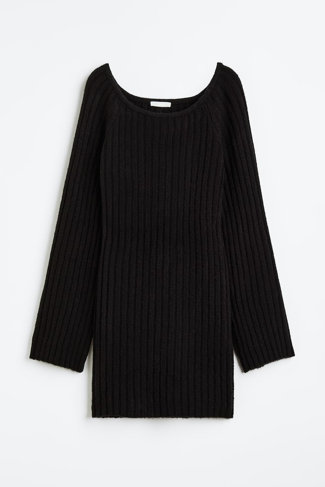 Rib-knit dress - Black/Dark beige/Cream - 2