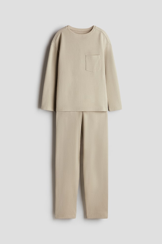 2-piece waffled jersey set - Beige - 1
