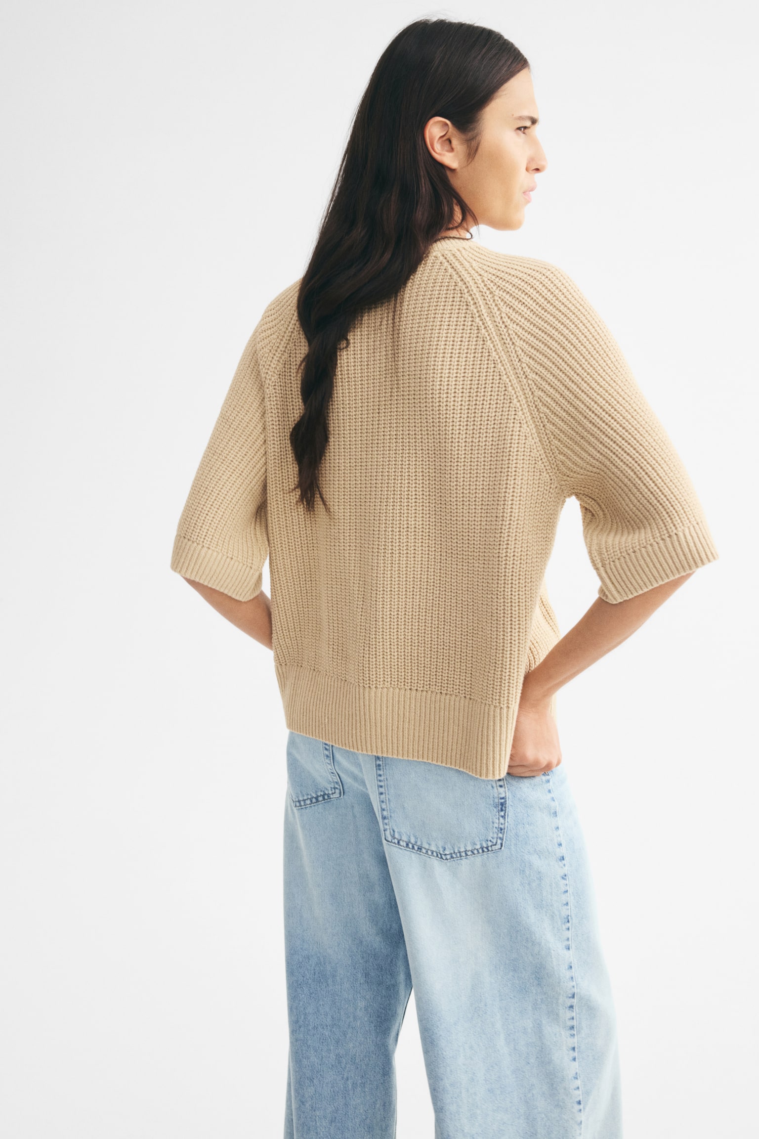 Женская футболка H&M Oversized Rib-Knit, цвет: Бежевый — фото 4