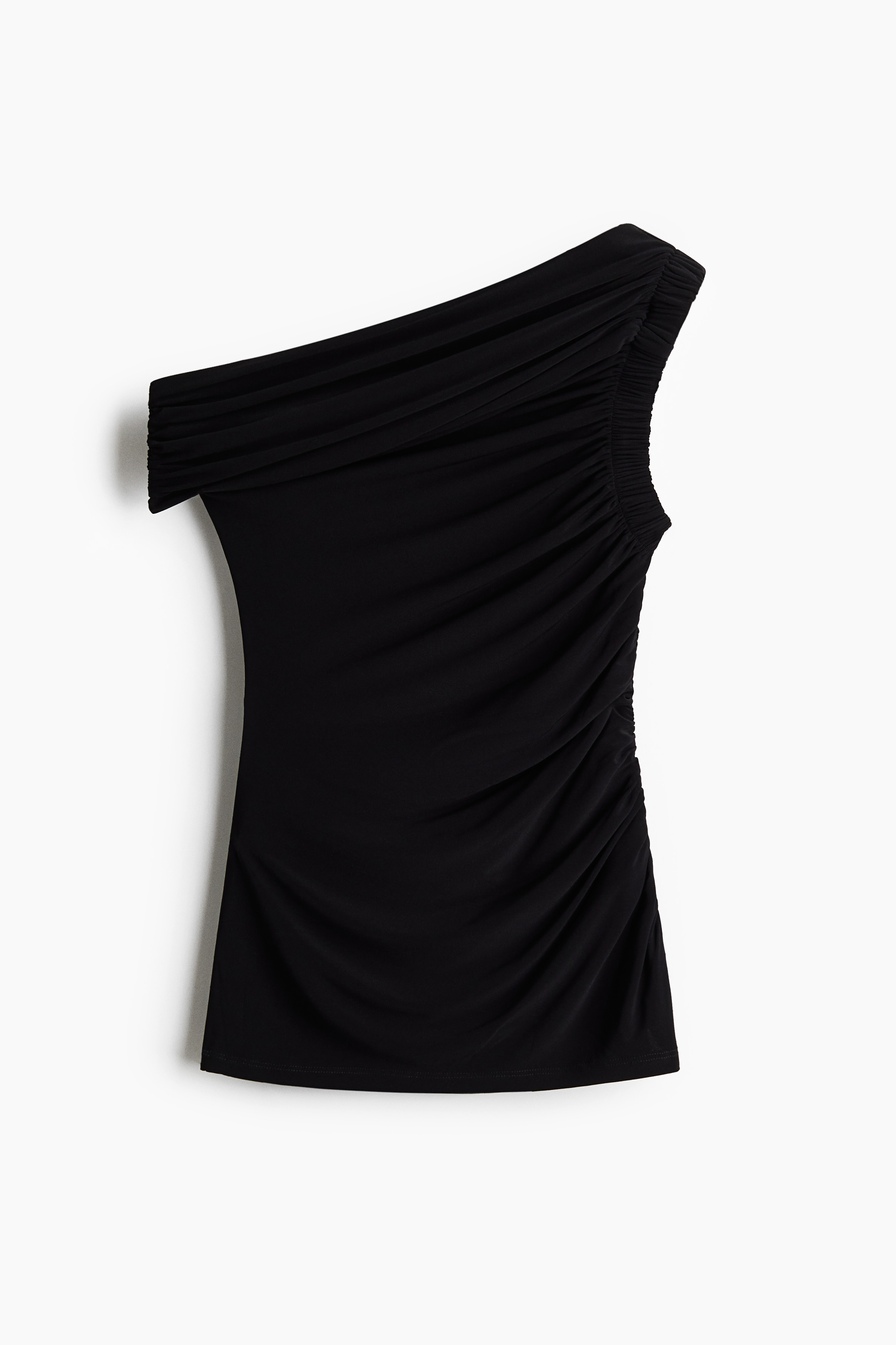 Tek Omuzlu ve Drapeli Üst - Siyah/Koyu yeşil/Kırmızı