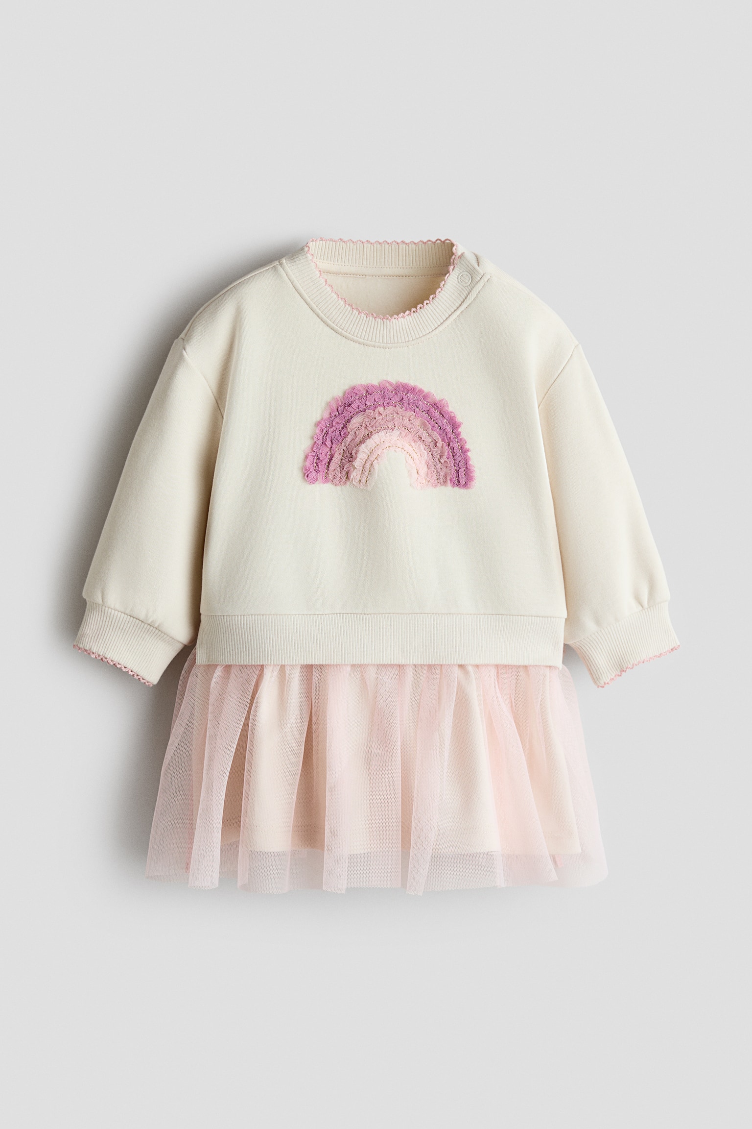 Tulle-skirt sweatshirt dress - White/Rainbow