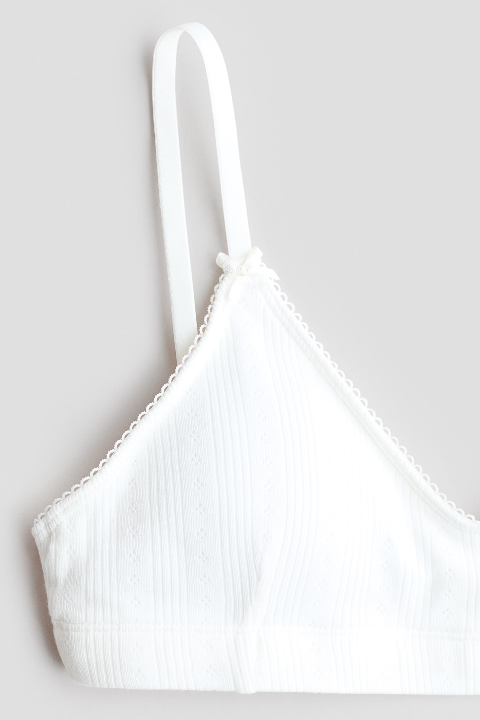 Padded cotton pointelle crop top - White - 2