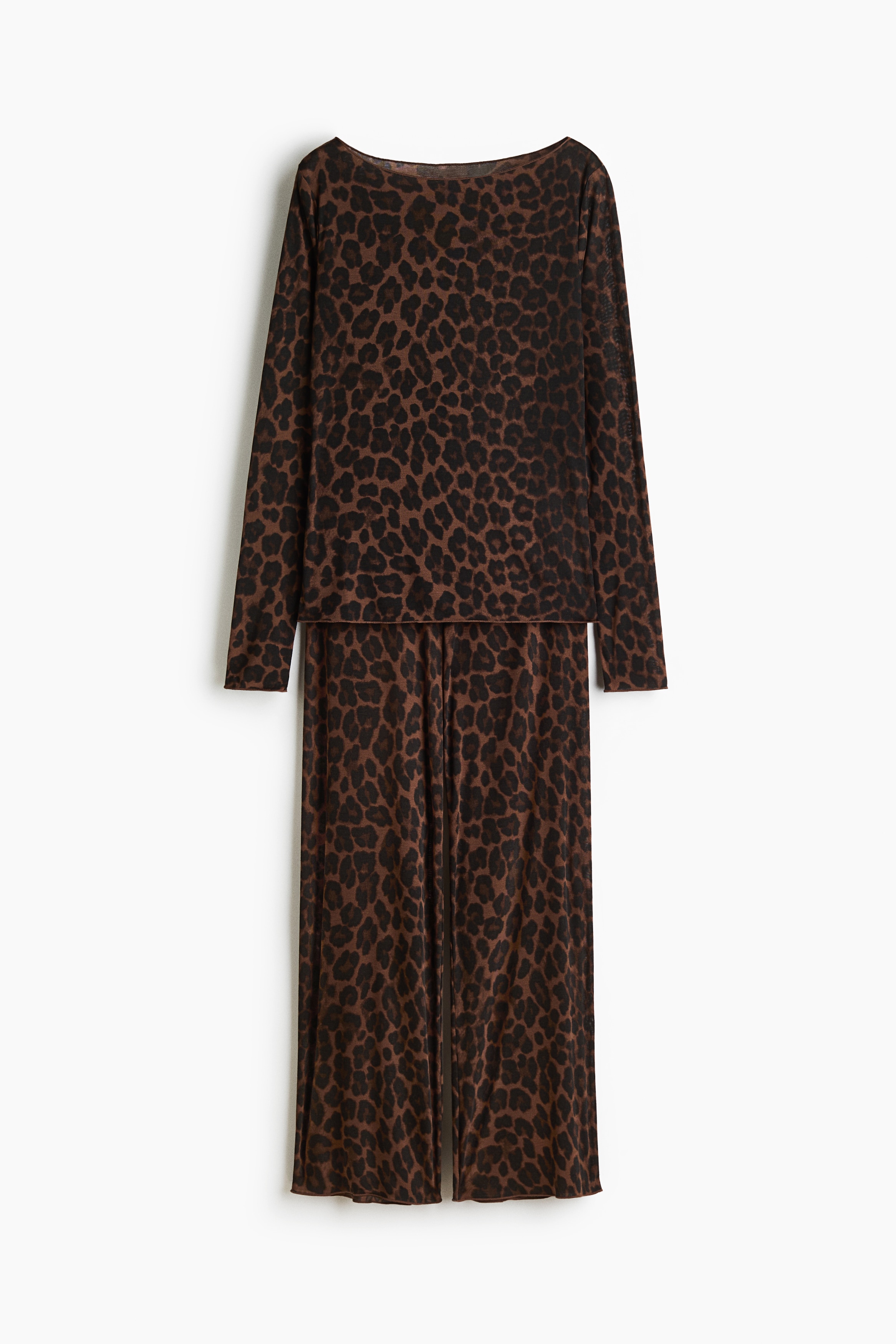 Pyjama côtelé - Marron foncé/imprimé léopard/Noir/Beige clair chiné