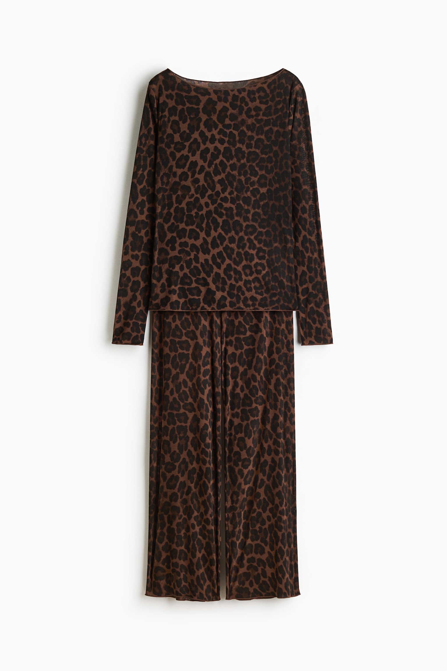 Ribanalı Pijama Takımı - Koyu kahverengi/Leopar desenli/Siyah - 1