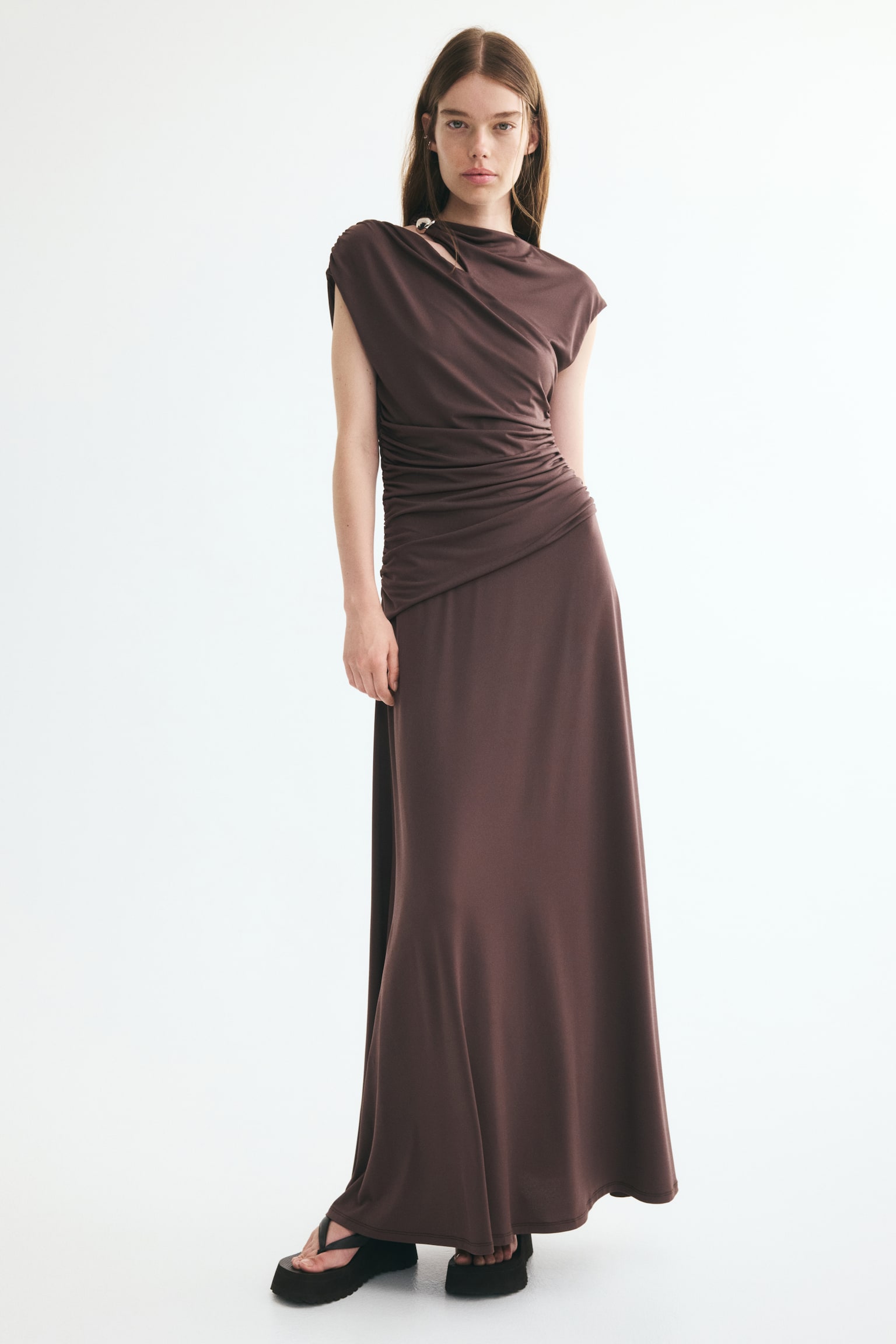 Draped cut-out dress - Dark brown - 1