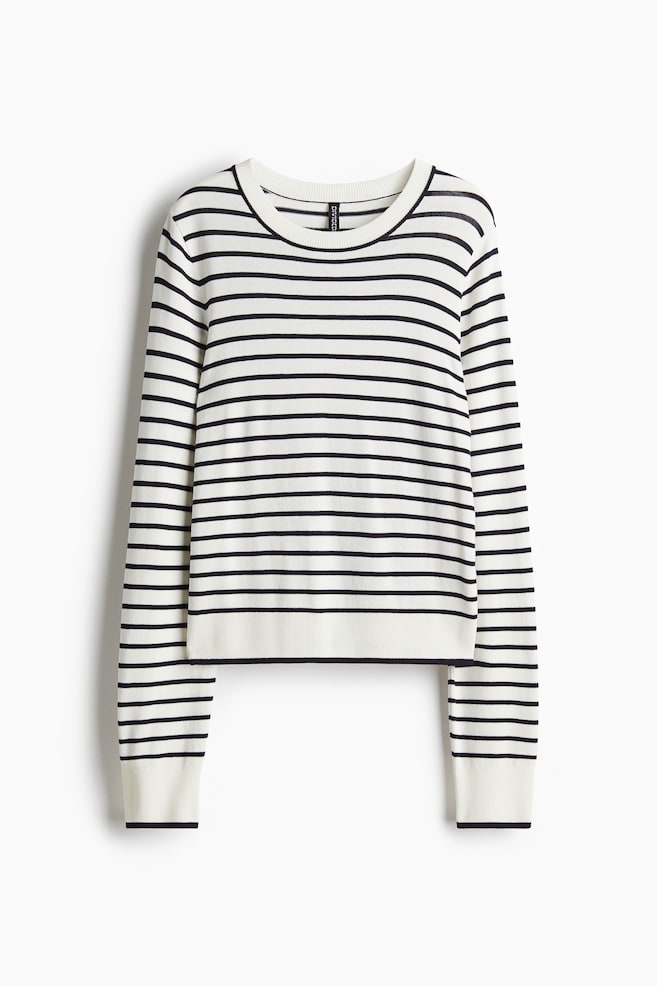 Pull en maille fine - Crème/rayé/Beige foncé - 1