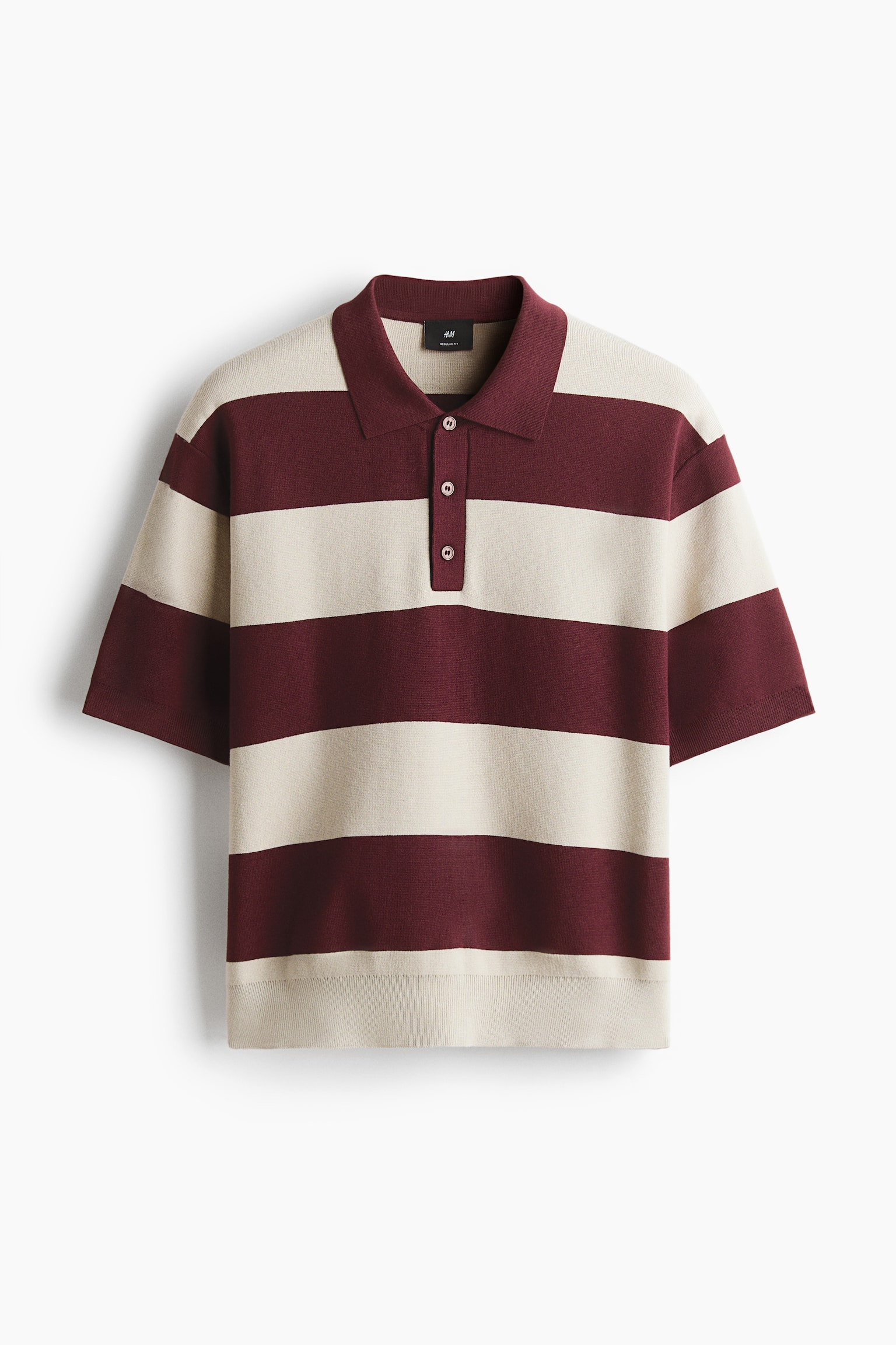 Мужское поло H&M Regular Fit Polo, цвет: Бордовый / Полосатый — фото 1