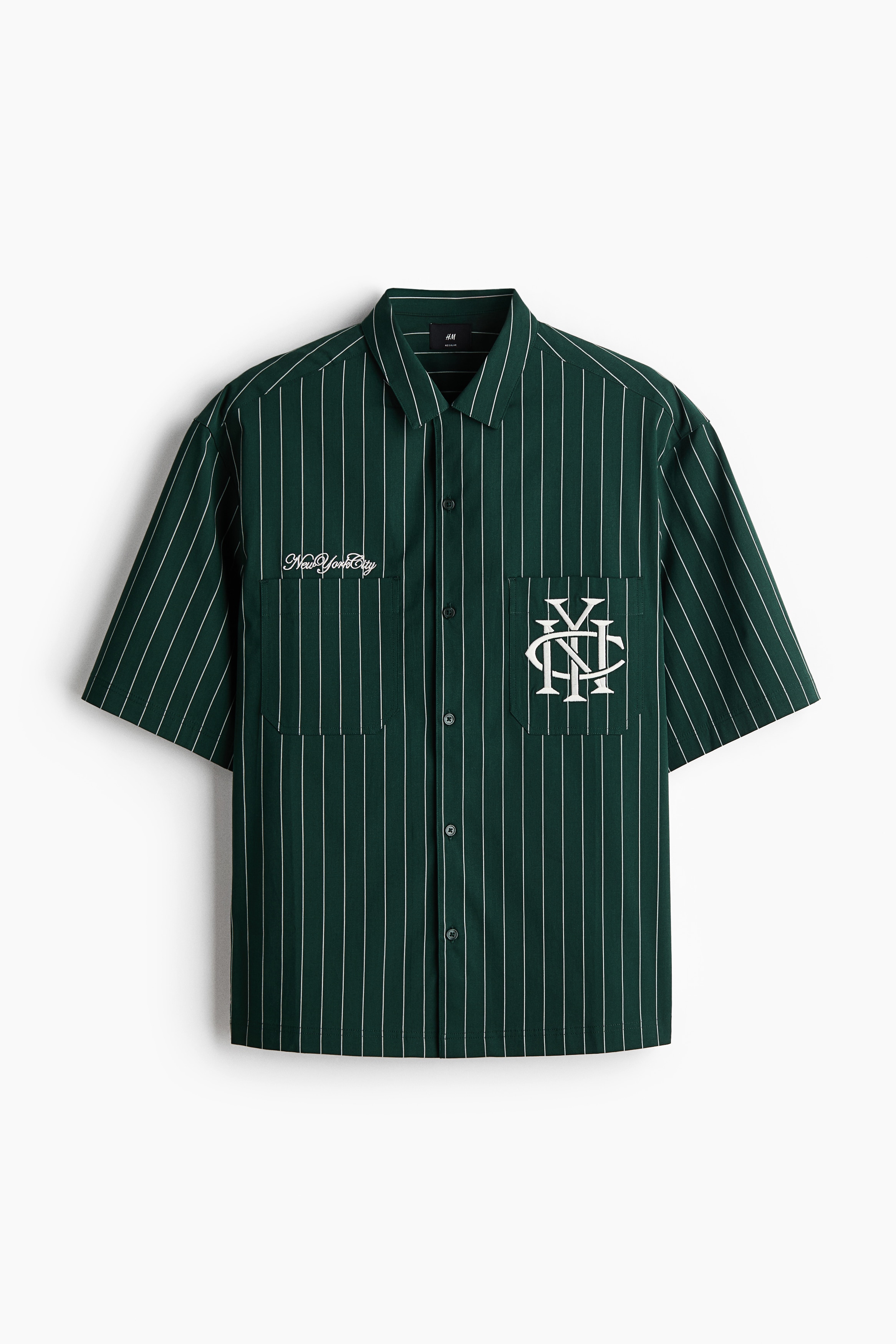 Camisa con motivo bordado Regular Fit - Verde oscuro/Rayas/Blanco/Rayas