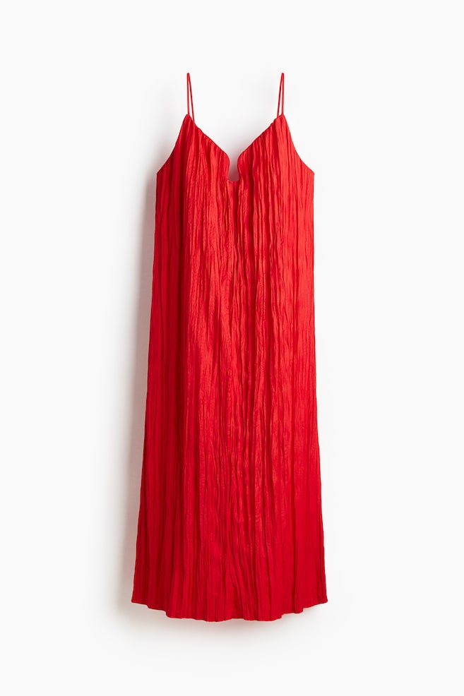 Crinkled strappy dress - Bright red/Cream/Dark brown - 1