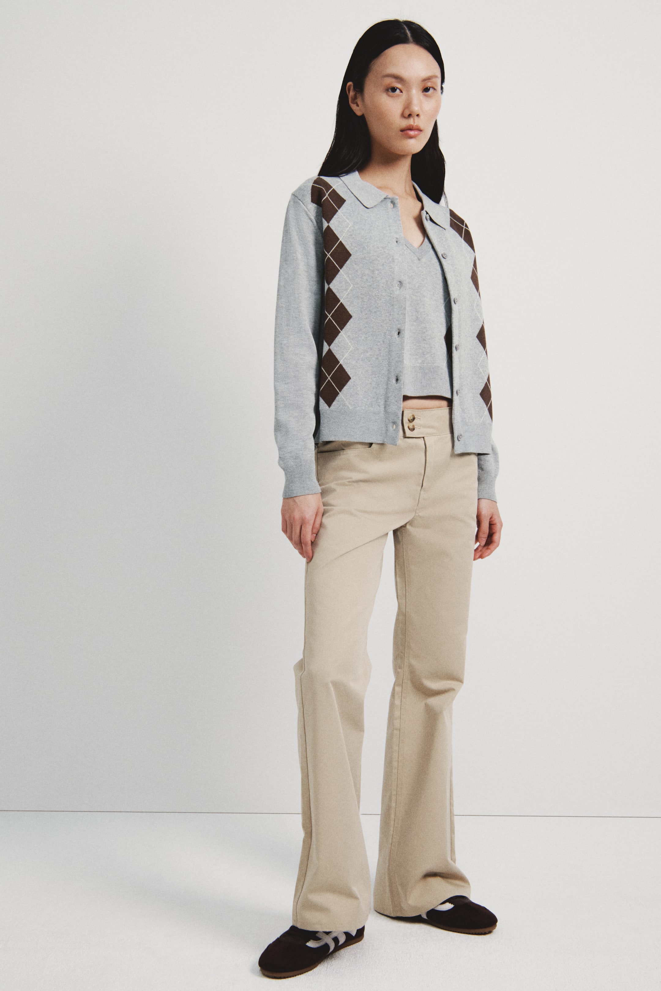 Xem ảnh lớn hơn: Áo cardigan có cổ - Màu xám đốm/Hoạ tiết quả trám - Ladies | H&M VN 1