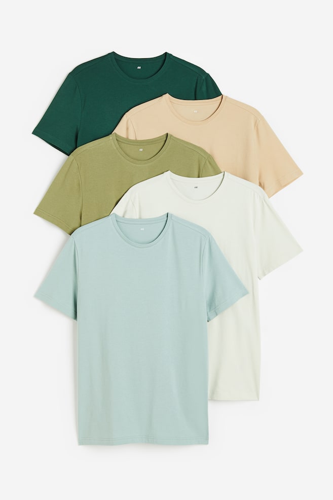 5-pack Slim Fit T-shirt - Beige/Kakigrønn/Hvit/Hvit/Sort/Mørk grønn/Beige/dc/dc/dc/dc - 1