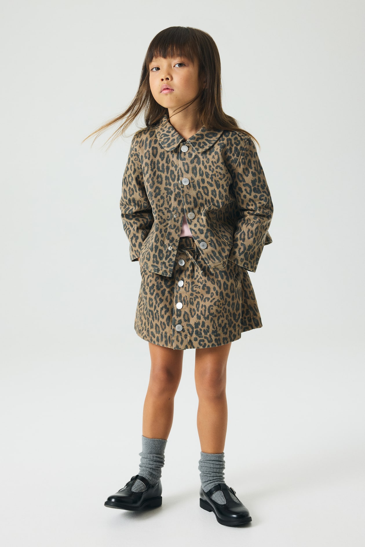 Jupe paper bag en denim - Beige foncé/imprimé léopard - ENFANT | H&M FR