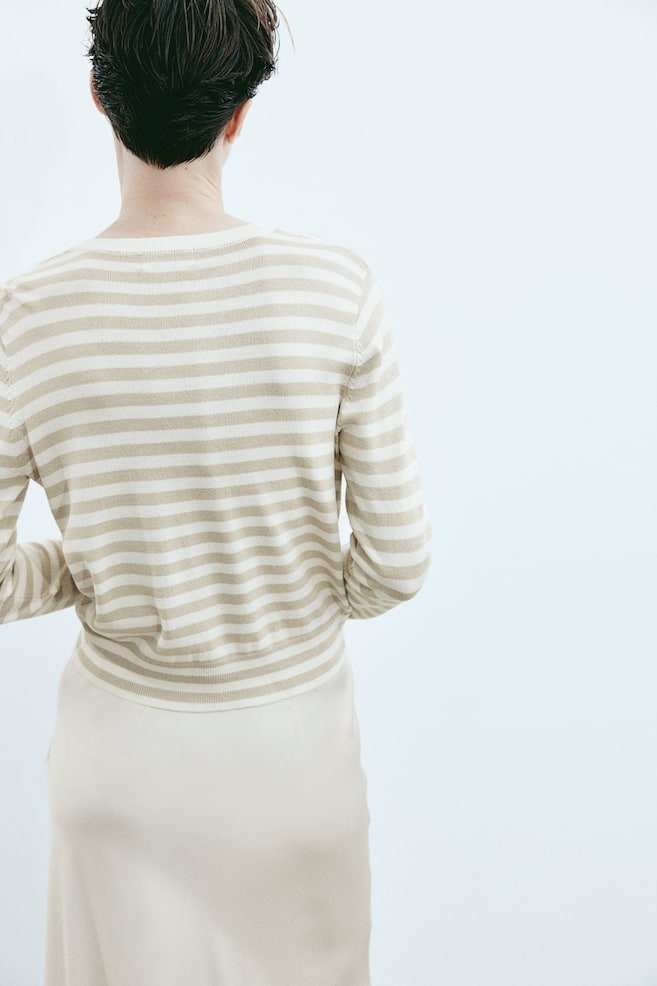 Fine-knit cardigan - Beige/Striped/Black/Cream/Black/Striped/dc - 3