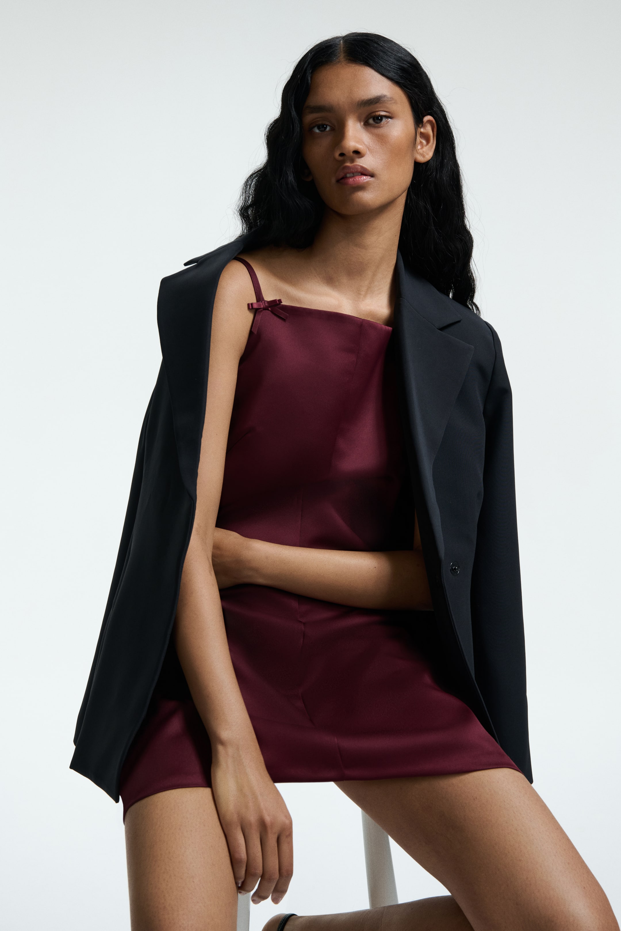 View larger image: Satin Strappy Dress - Burgundy - Ladies | H&M US 1