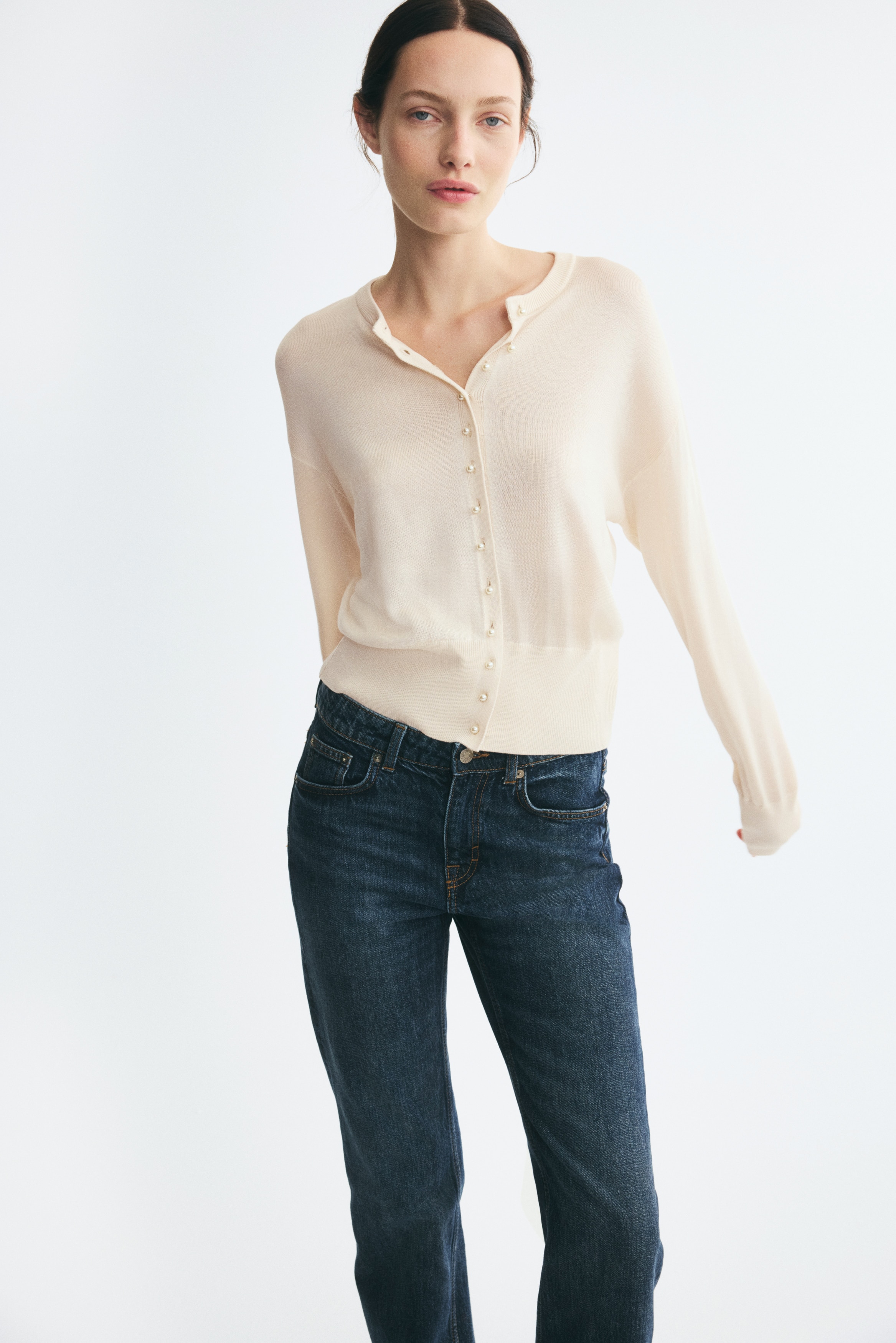 Cardigan aus Viskosegemisch - Hellbeige/Weinrot/Black