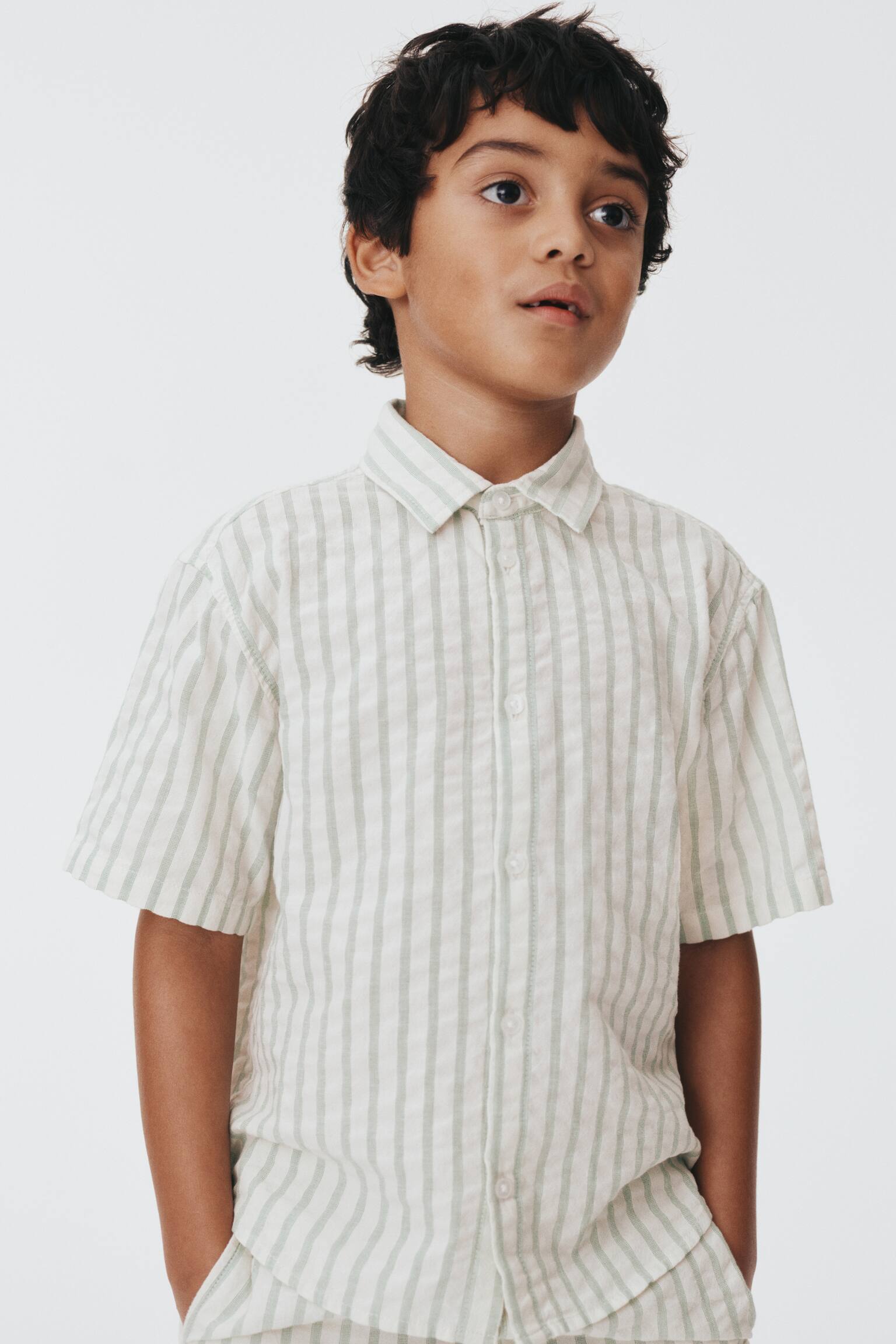 סט 2 חלקים מסירסאקר כותנה - ירוק בהיר/פסים - 5