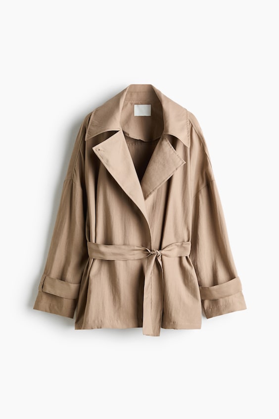 Женское пальто H&M Short Lyocell-Blend Trench, цвет: Бежевый
