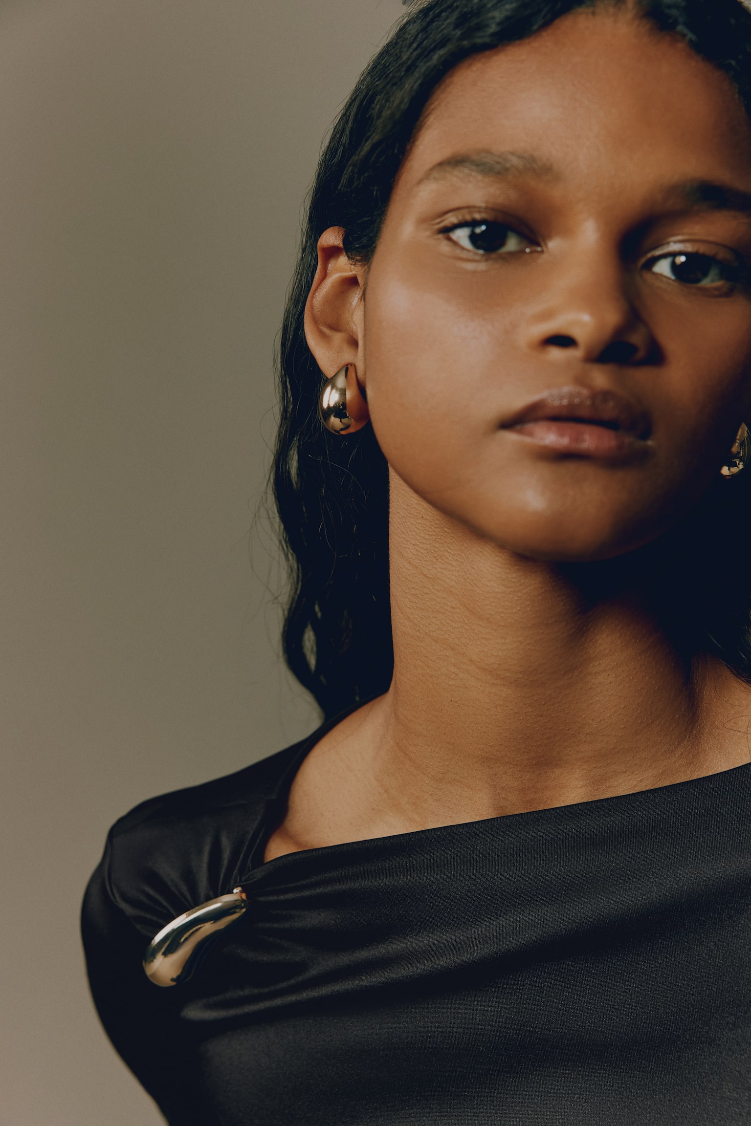 Asymmetric jersey top - Black/Brown/Beige - 3