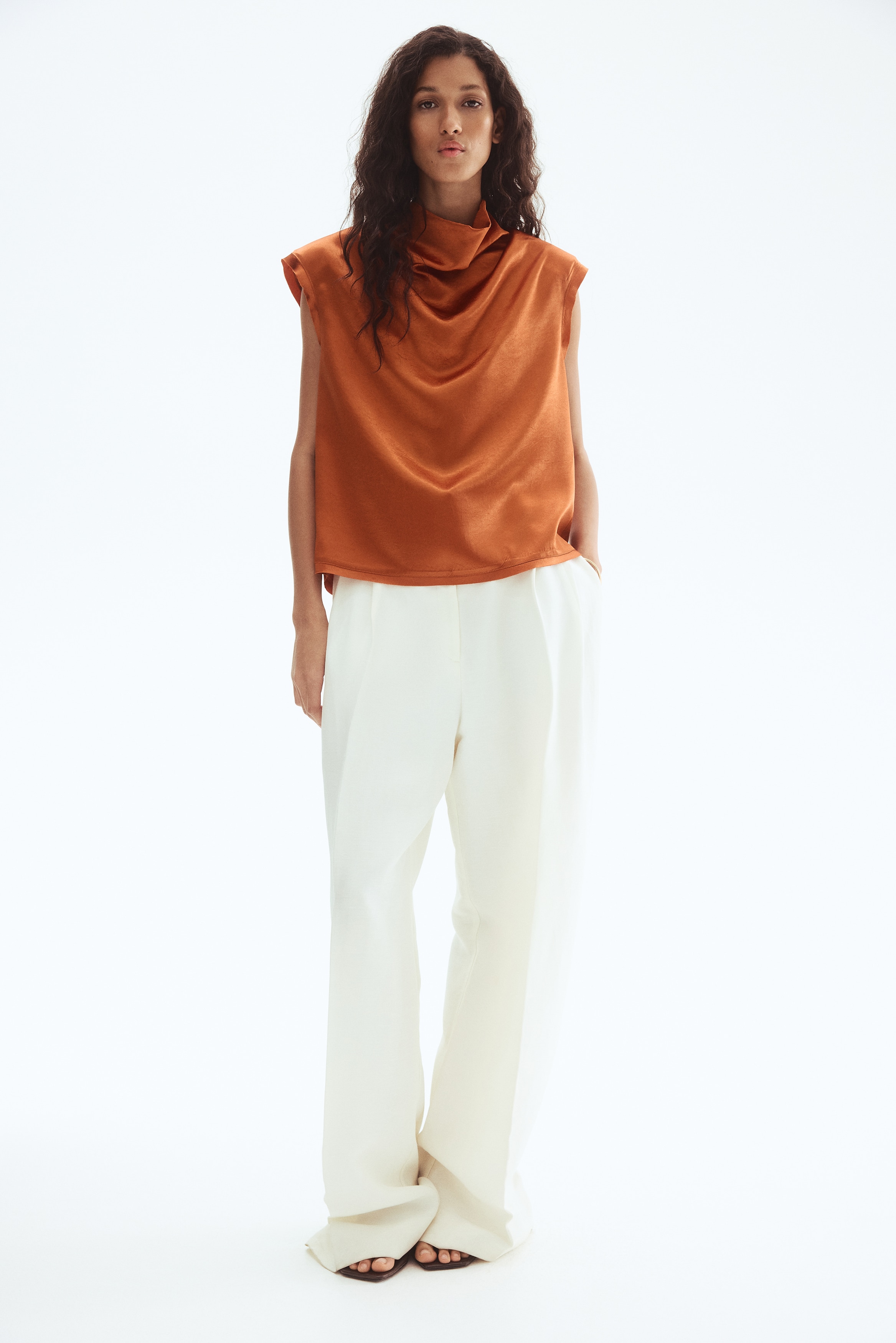 Cowl-neck satin top
