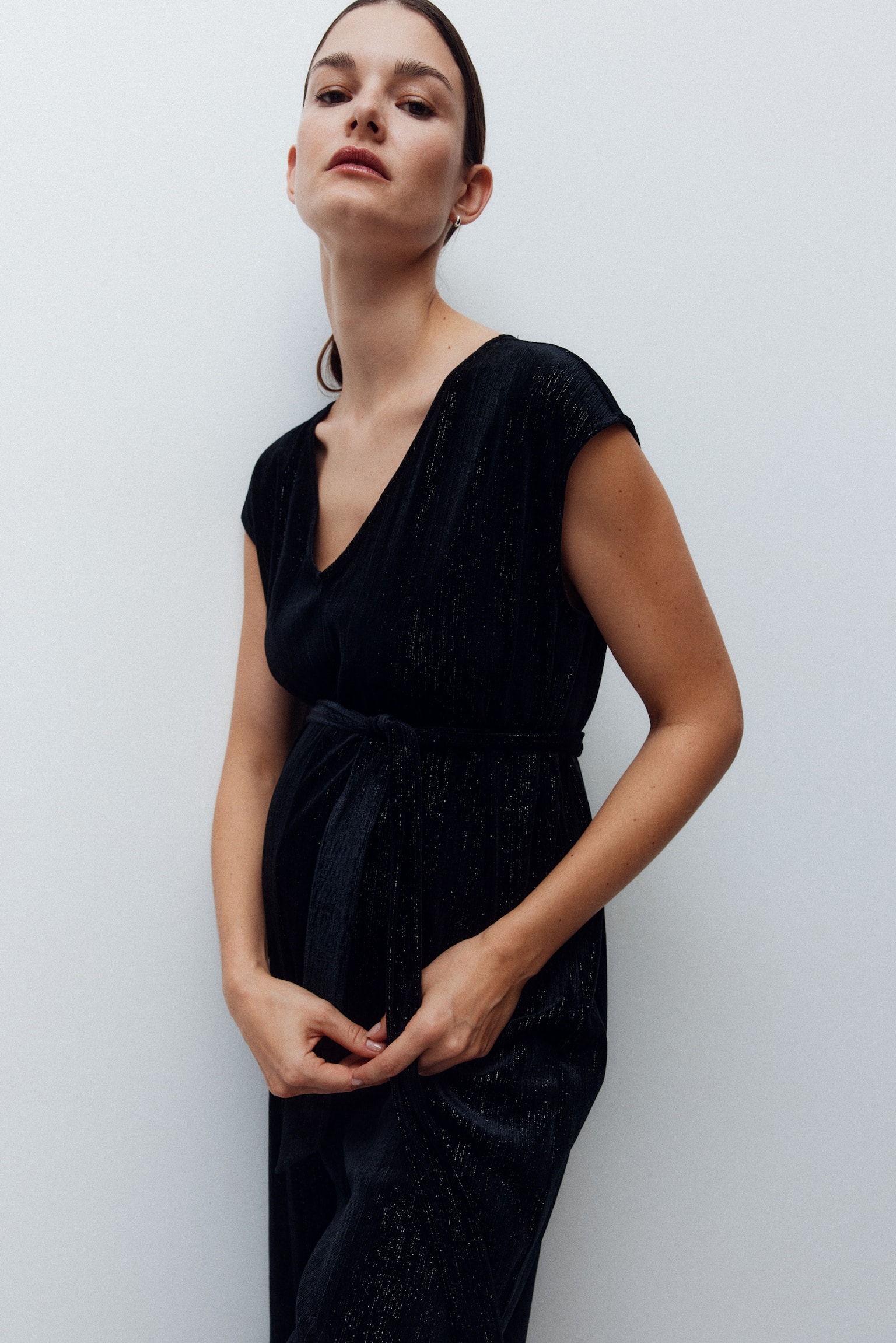 MAMA Sleeveless tie-belt jumpsuit - Black/Light beige/Striped - 3