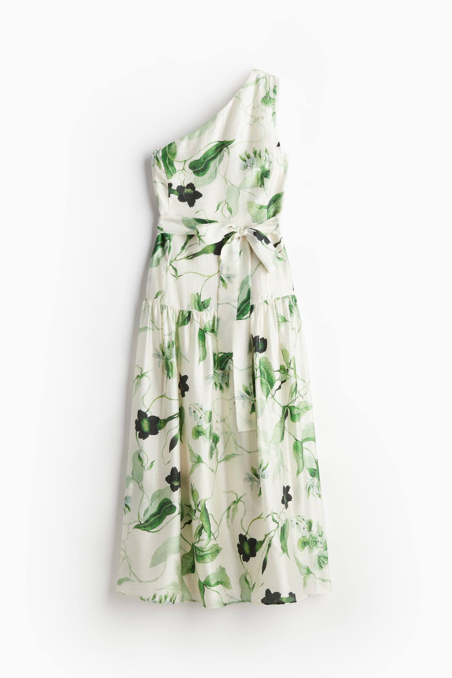 One Shoulder Dress - Cream/Green floral/Cream/Stripe - 2