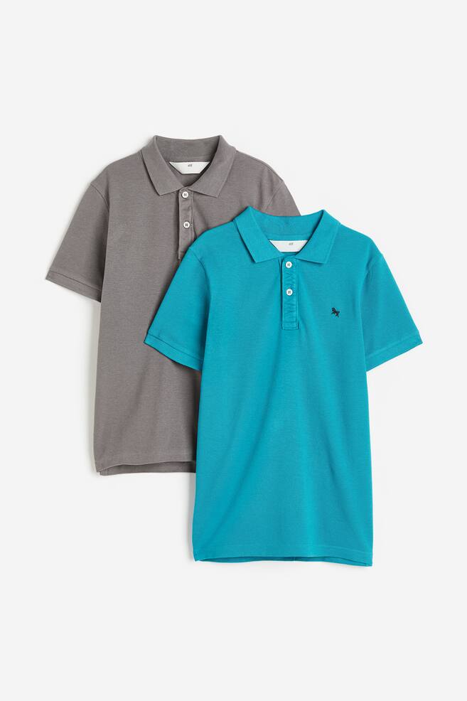 2-pack polo shirts - Turquoise/Grey/Khaki green/White